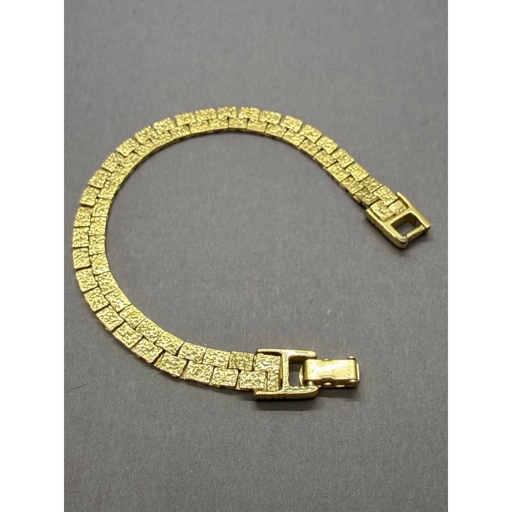 Vintage Gold Tone Flat Ribbed Nugget Textured Bracelet Classic Elegant 7.25 - Picture 4 of 8